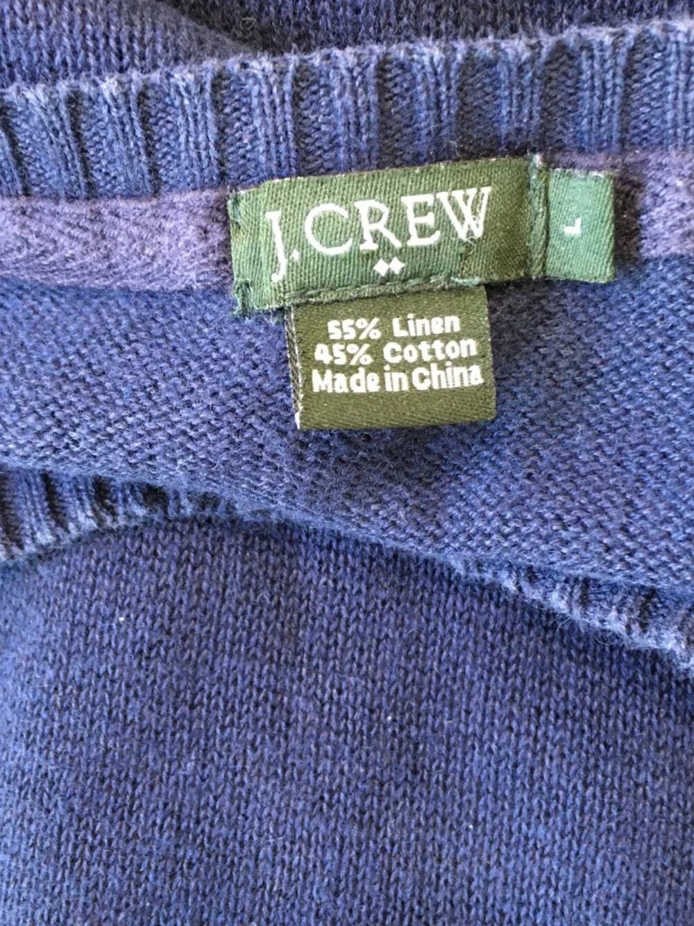 J CREW Crewneck Blue Linen Blend Knit Long Sleeve Pullover Sweater